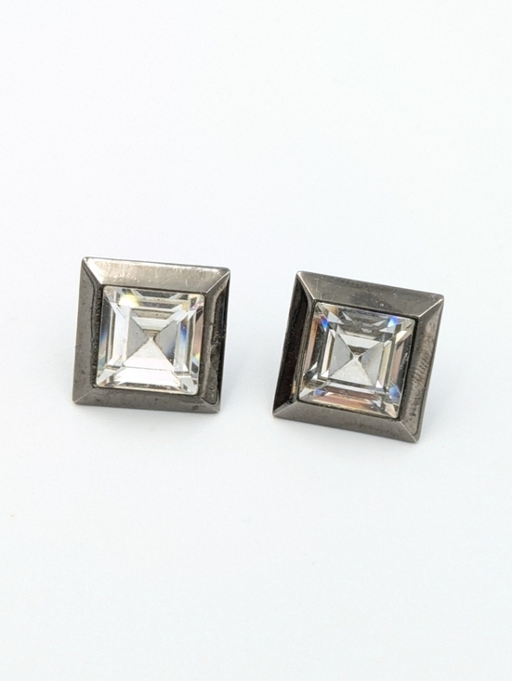 Vintage square very sparkly rhinestone stud earrings